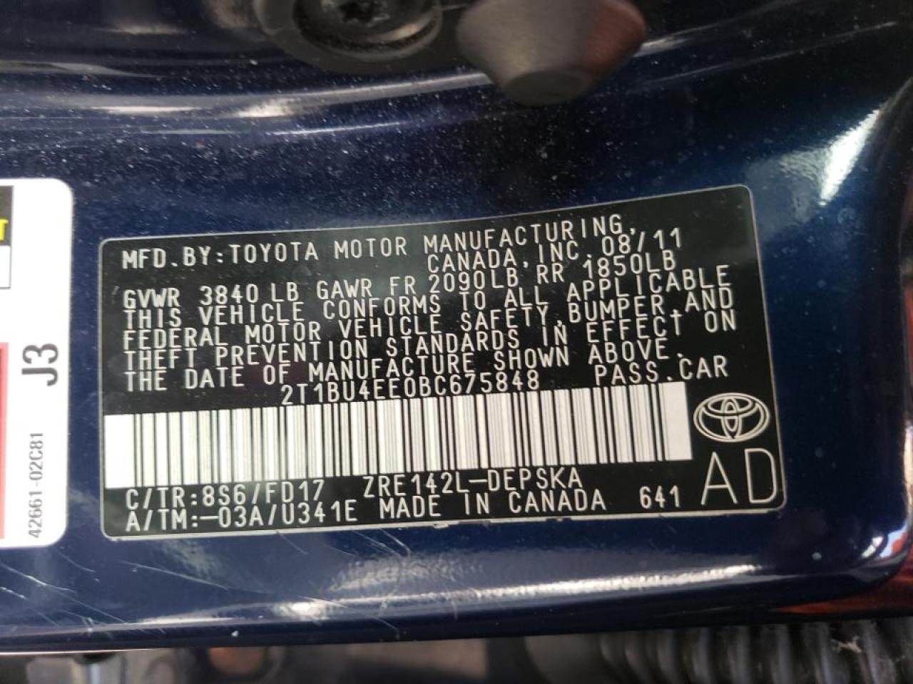 Photo 10 from auction – 2011 TOYOTA COROLLA BA with VIN 2T1BU4EE0BC675848