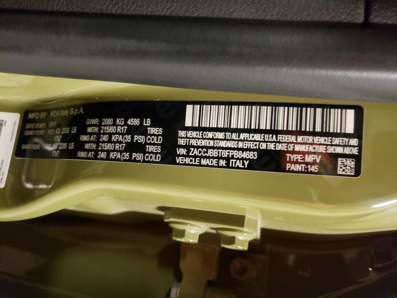 Photo 10 from auction – 2015 JEEP RENEGADE L with VIN ZACCJBBT6FPB84683
