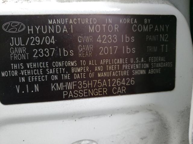 Photo 10 from auction – 2005 HYUNDAI SONATA GLS with VIN KMHWF35H75A126426
