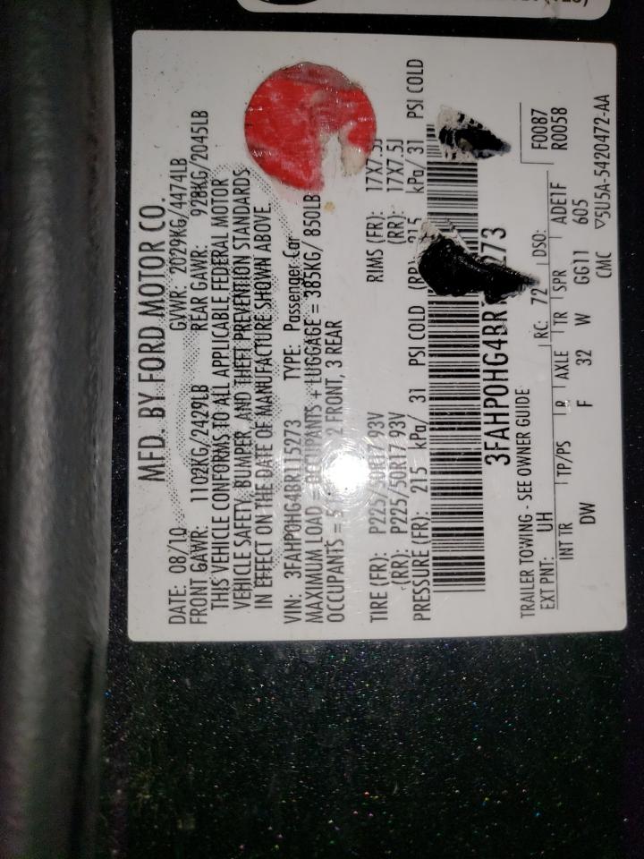 Photo 10 from auction – 2011 FORD FUSION SE with VIN 3FAHP0HG4BR115273