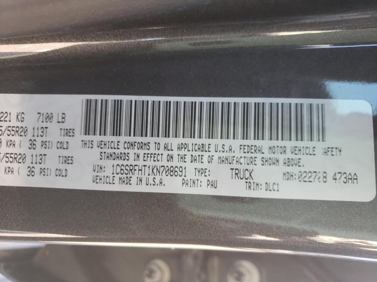 Photo 10 from auction – 2019 RAM 1500 LIMIT with VIN 1C6SRFHT1KN708691