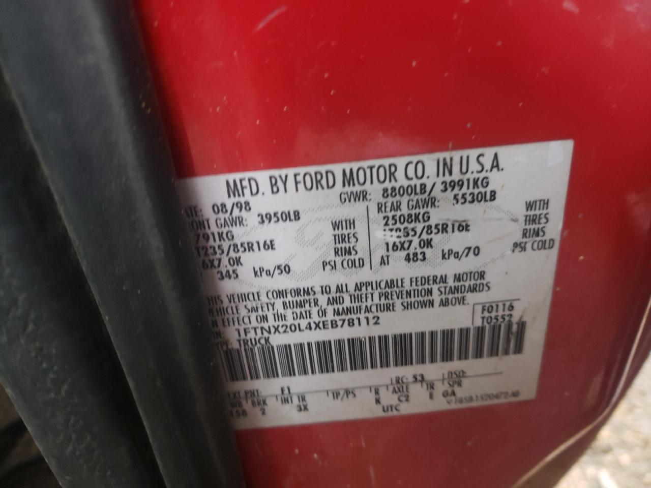 Photo 10 from auction – 1999 FORD F250 SUPER with VIN 1FTNX20L4XEB78112