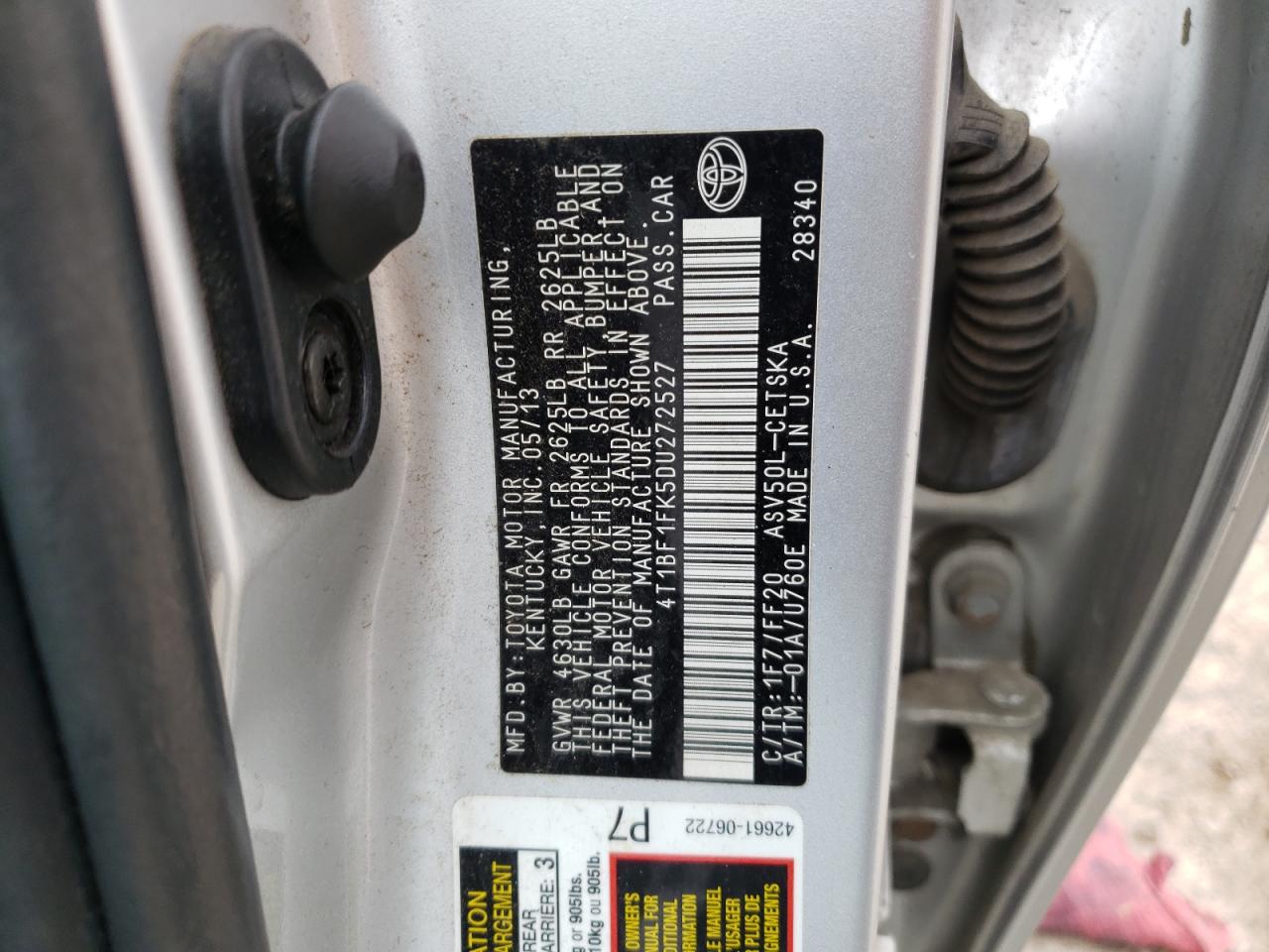 Photo 10 from auction – 2013 TOYOTA CAMRY L with VIN 4T1BF1FK5DU272527