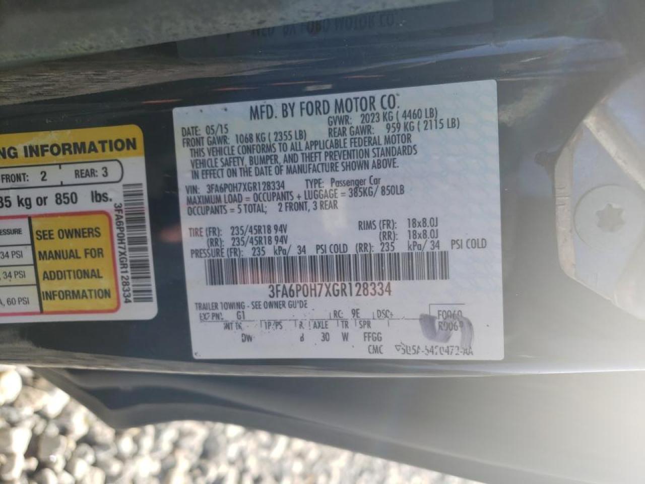Photo 10 from auction – 2016 FORD FUSION SE with VIN 3FA6P0H7XGR128334