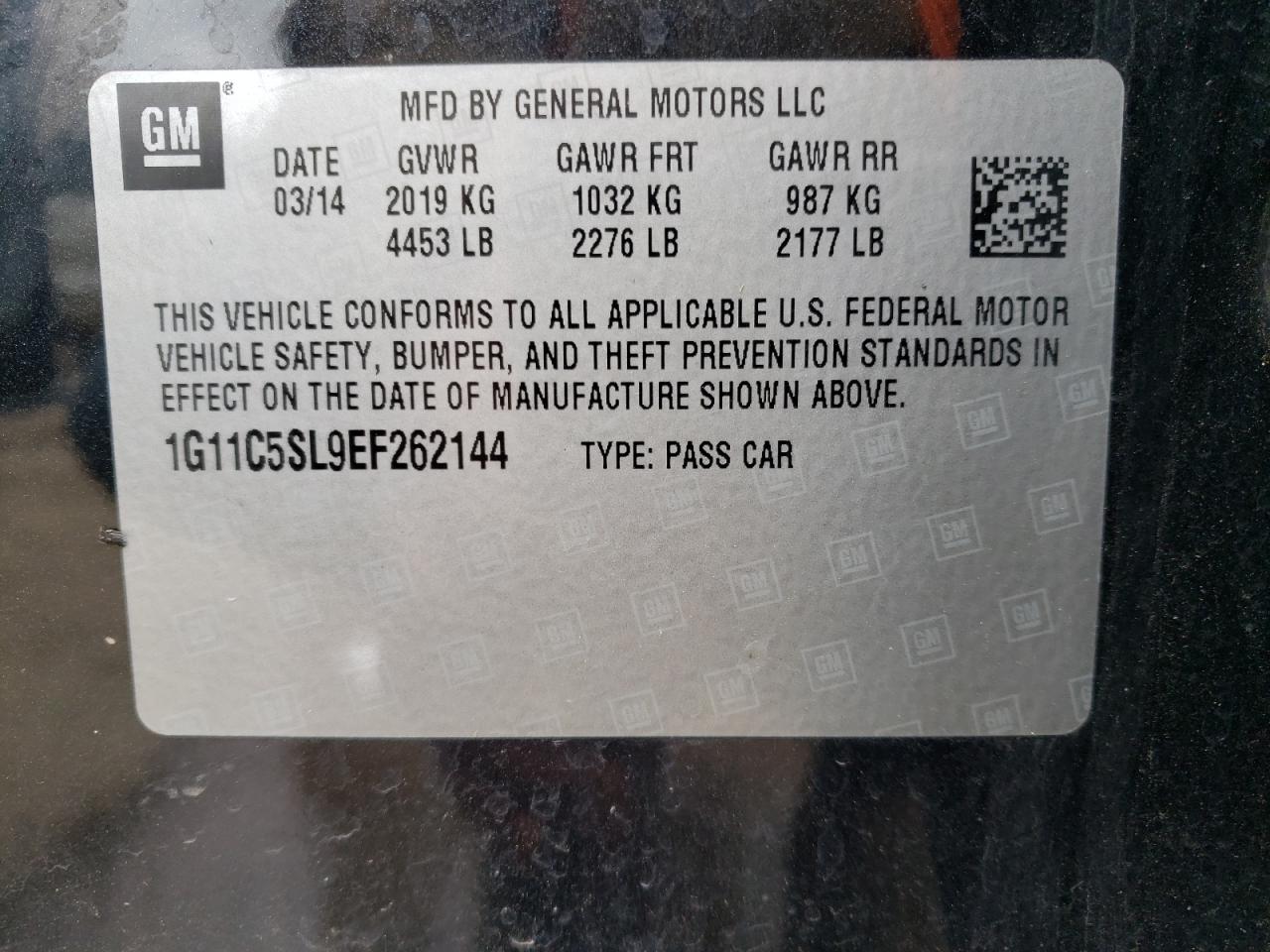 Photo 10 from auction – 2014 CHEVROLET MALIBU 1LT with VIN 1G11C5SL9EF262144