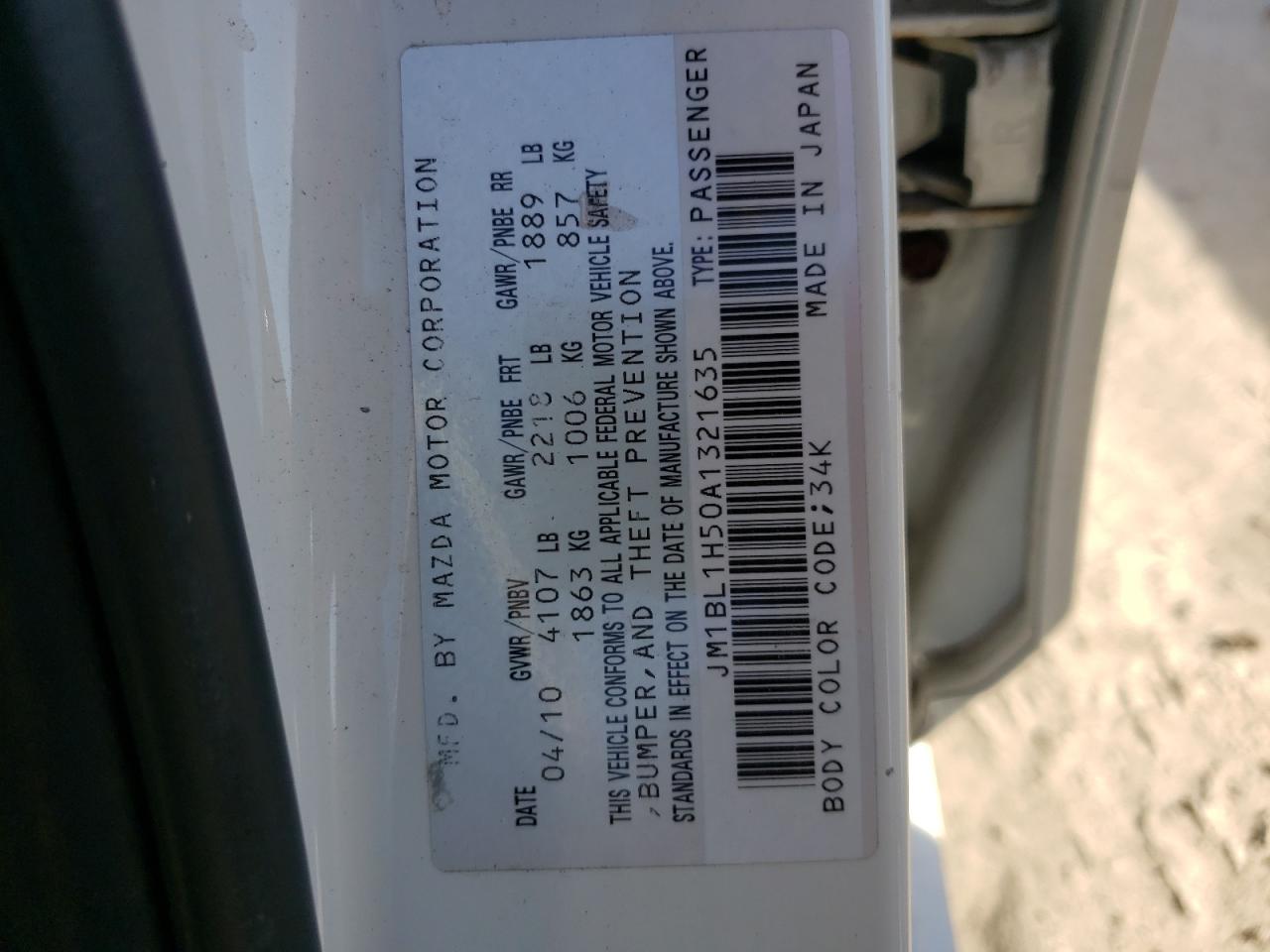 Photo 10 from auction – 2010 MAZDA 3 S with VIN JM1BL1H50A1321635