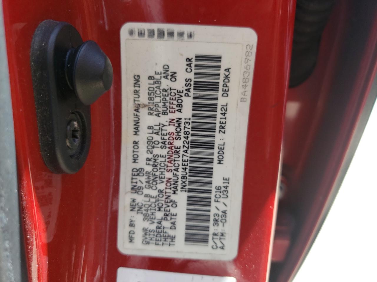 Photo 10 from auction – 2010 TOYOTA COROLLA BA with VIN 1NXBU4EE7AZ248731