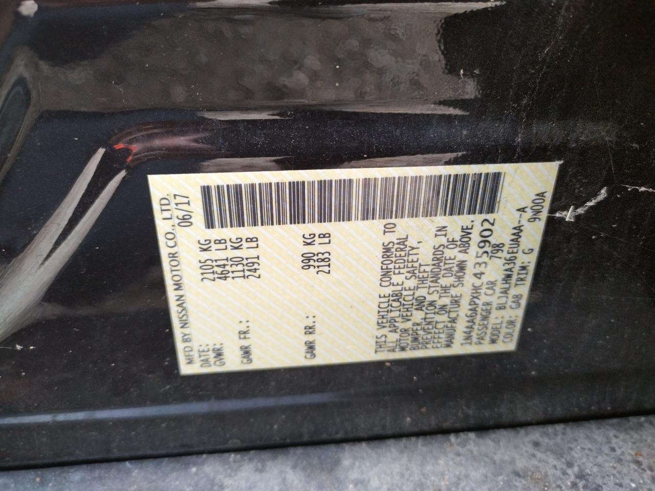 Photo 10 from auction – 2017 NISSAN MAXIMA 3.5 with VIN 1N4AA6APXHC435902