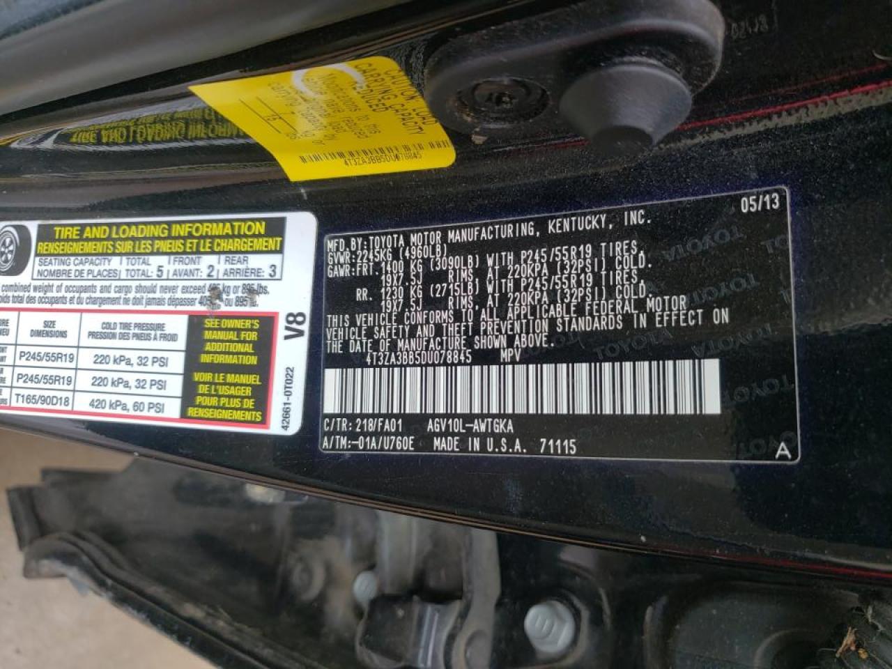 Photo 18 from auction – 2013 TOYOTA VENZA LE with VIN 4T3ZA3BB5DU078845