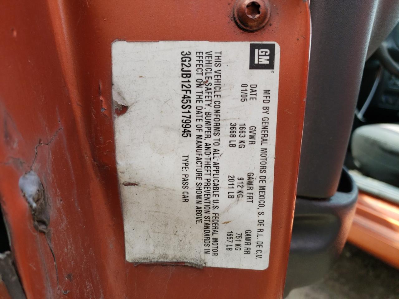 Photo 10 from auction – 2005 PONTIAC SUNFIRE with VIN 3G2JB12F45S179945