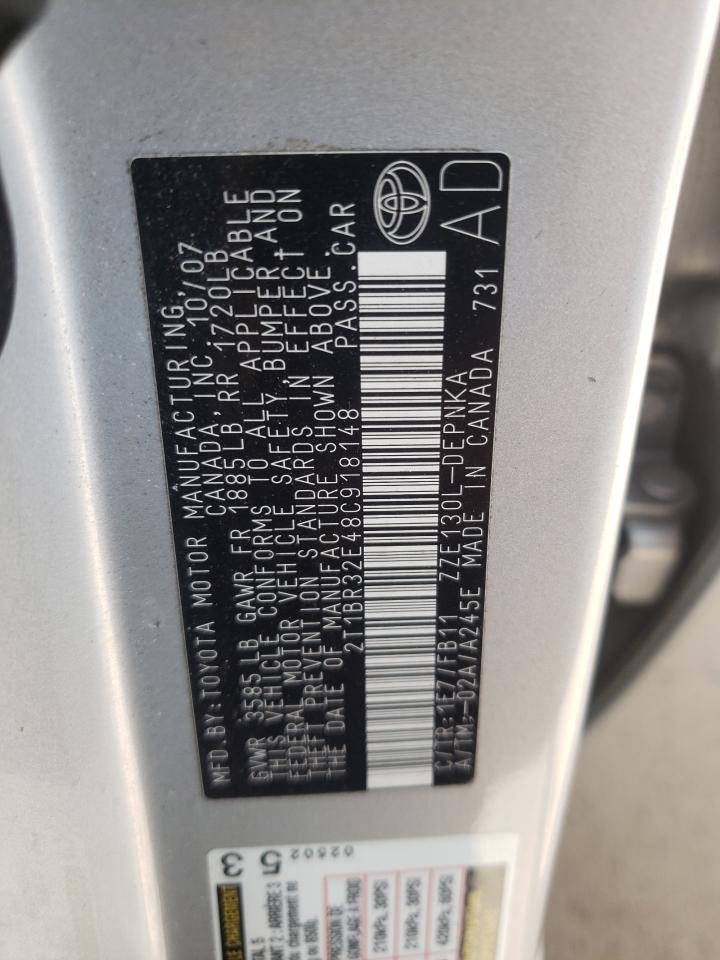 Photo 10 from auction – 2008 TOYOTA COROLLA CE with VIN 2T1BR32E48C918148