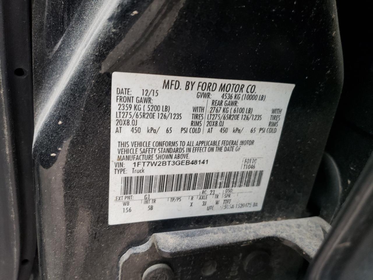 Photo 10 from auction – 2016 FORD F250 SUPER with VIN 1FT7W2BT3GEB48141