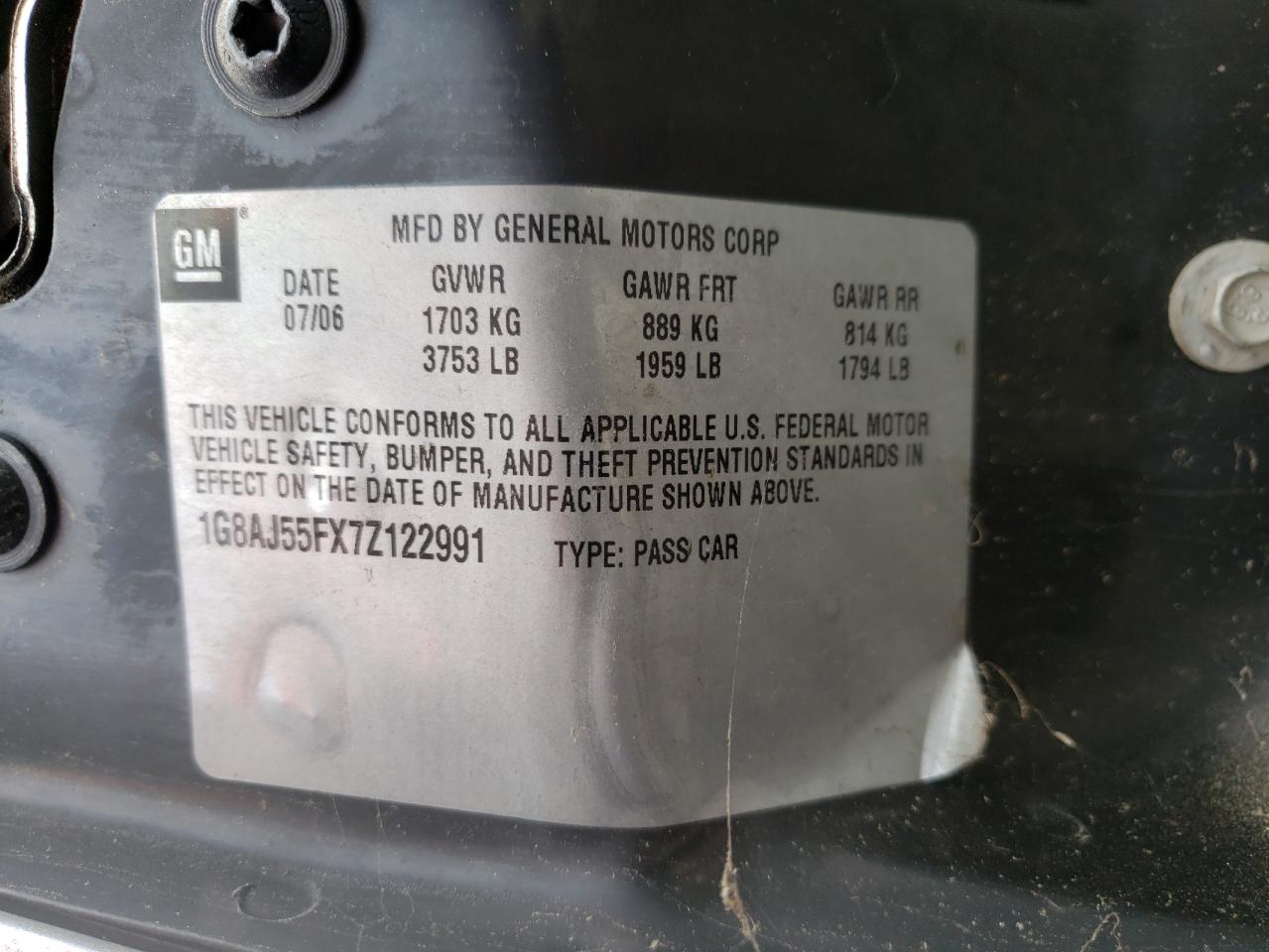 Photo 10 from auction – 2007 SATURN ION LEVEL with VIN 1G8AJ55FX7Z122991