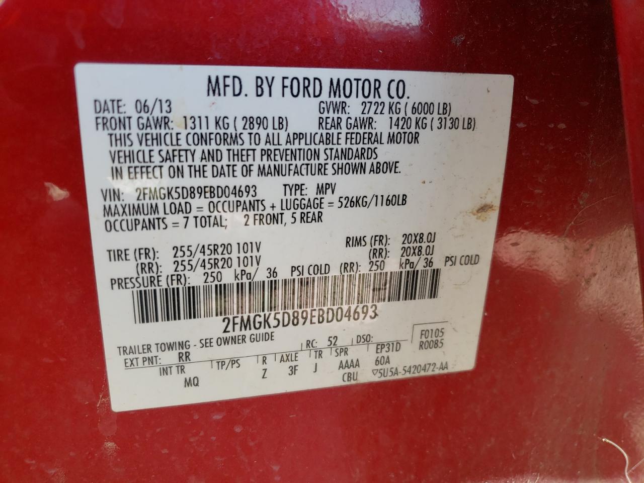 Photo 10 from auction – 2014 FORD FLEX LIMIT with VIN 2FMGK5D89EBD04693