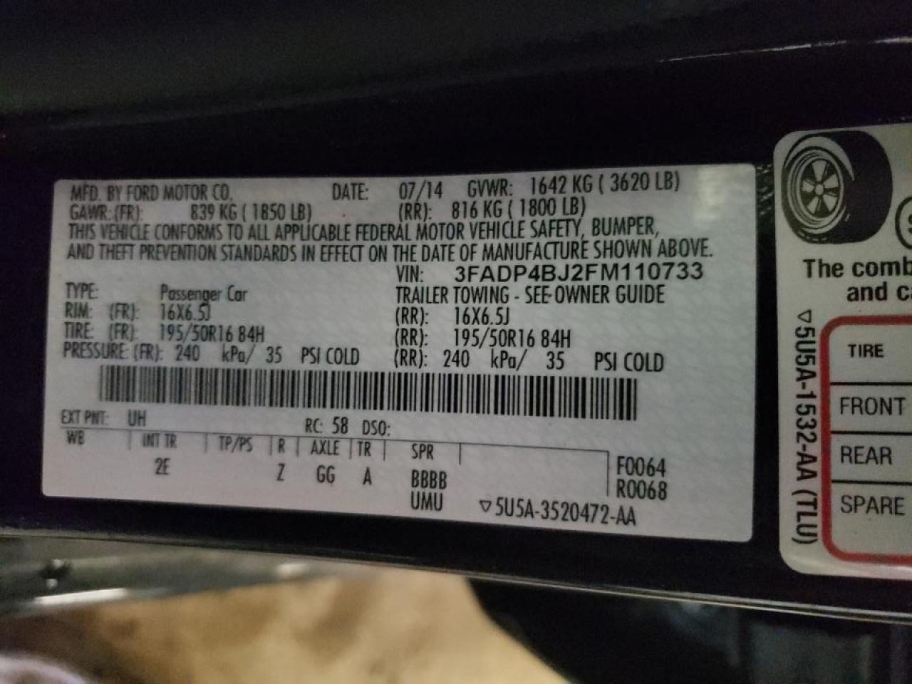 Photo 10 from auction – 2015 FORD FIESTA SE with VIN 3FADP4BJ2FM110733