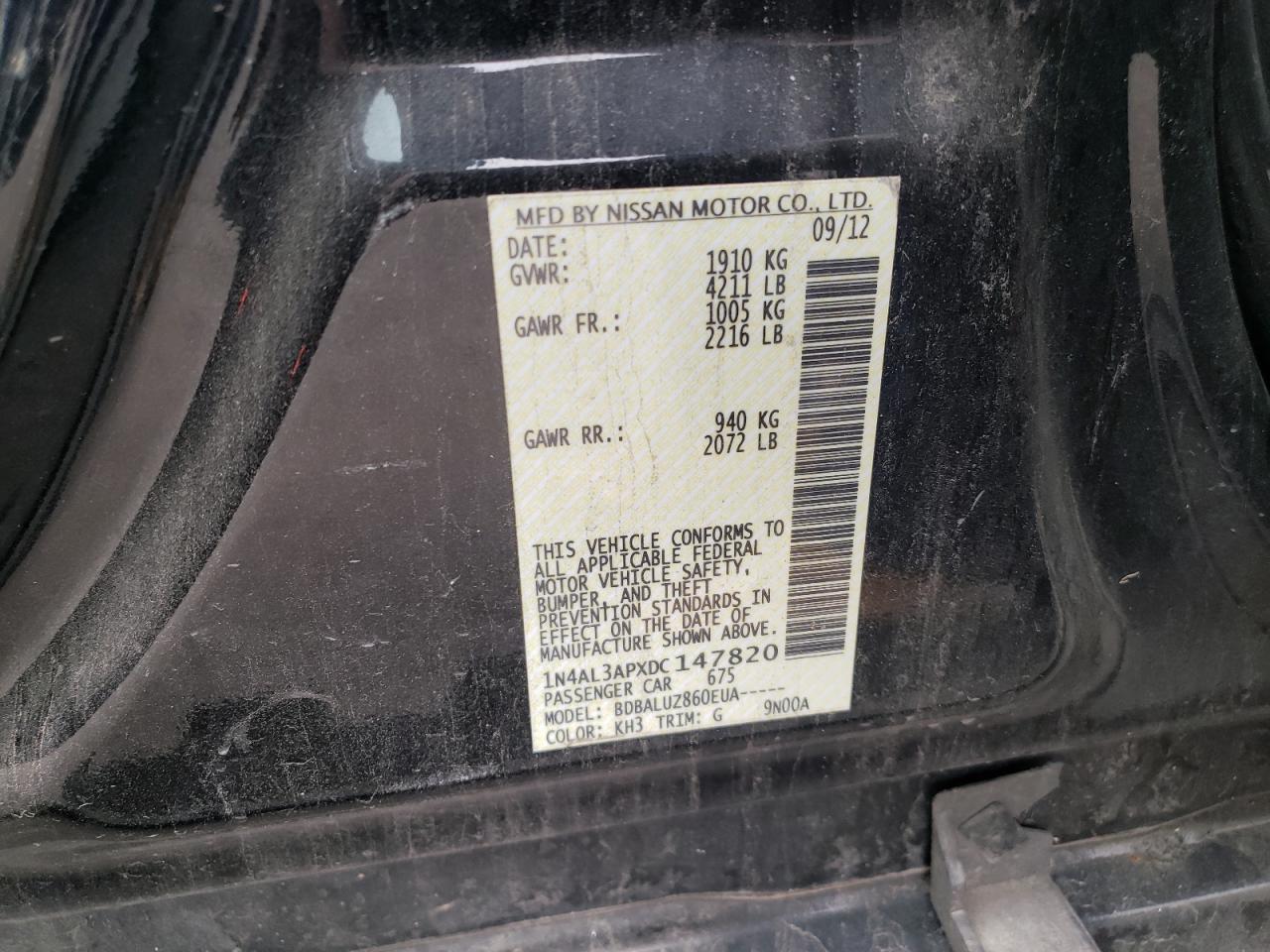 Photo 10 from auction – 2013 NISSAN ALTIMA 2.5 with VIN 1N4AL3APXDC147820