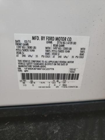 Photo 10 from auction – 2015 FORD EXPLORER L with VIN 1FM5K8F86FGC23778