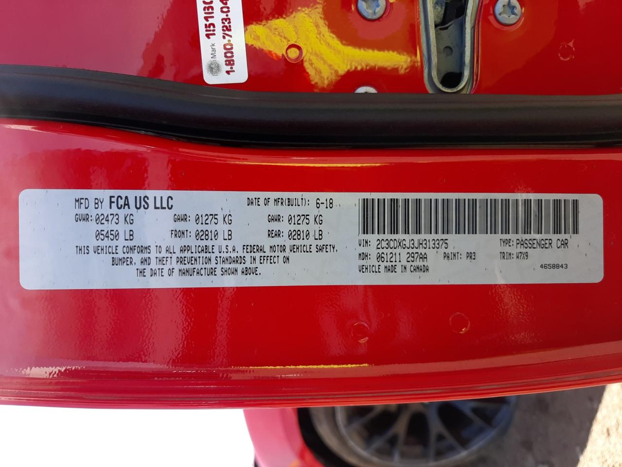 Photo 10 from auction – 2018 DODGE CHARGER R/ with VIN 2C3CDXGJ3JH313375