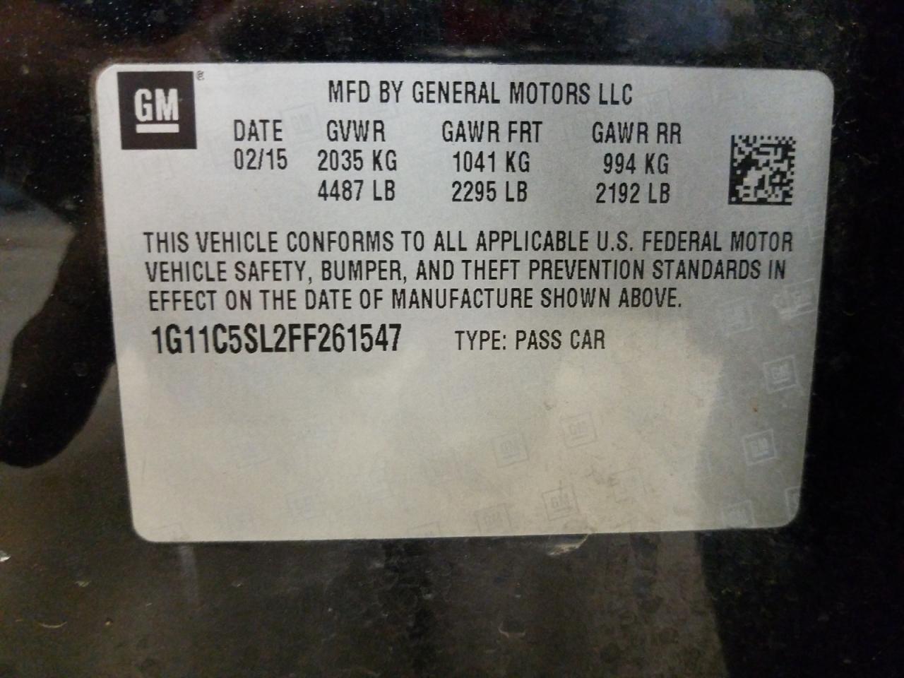 Photo 10 from auction – 2015 CHEVROLET MALIBU 1LT with VIN 1G11C5SL2FF261547
