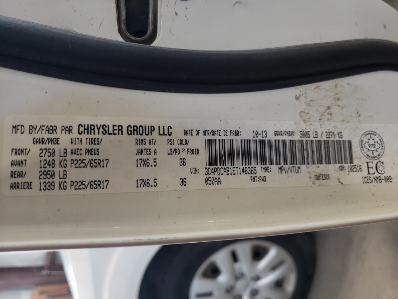 Photo 10 from auction – 2014 DODGE JOURNEY SE with VIN 3C4PDCAB1ET148365