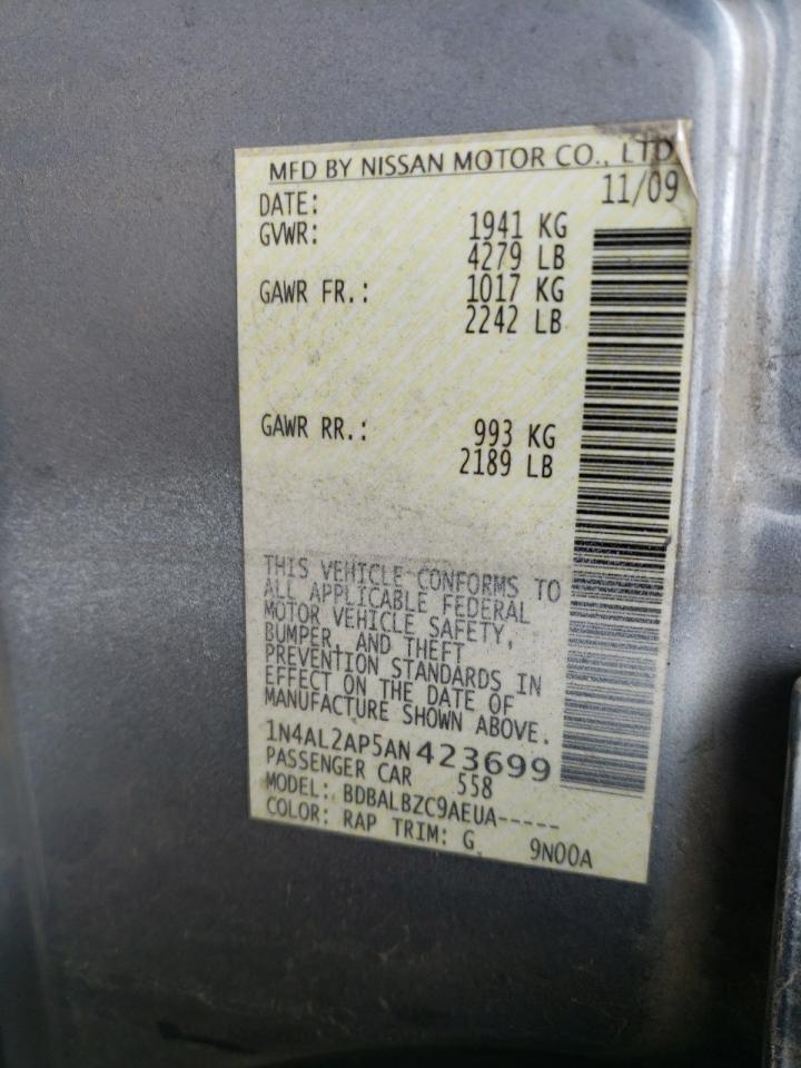 Photo 10 from auction – 2010 NISSAN ALTIMA BAS with VIN 1N4AL2AP5AN423699