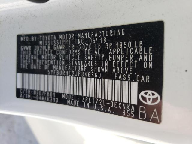 Photo 10 from auction – 2018 TOYOTA COROLLA L with VIN 5YFBURHE2JP846560