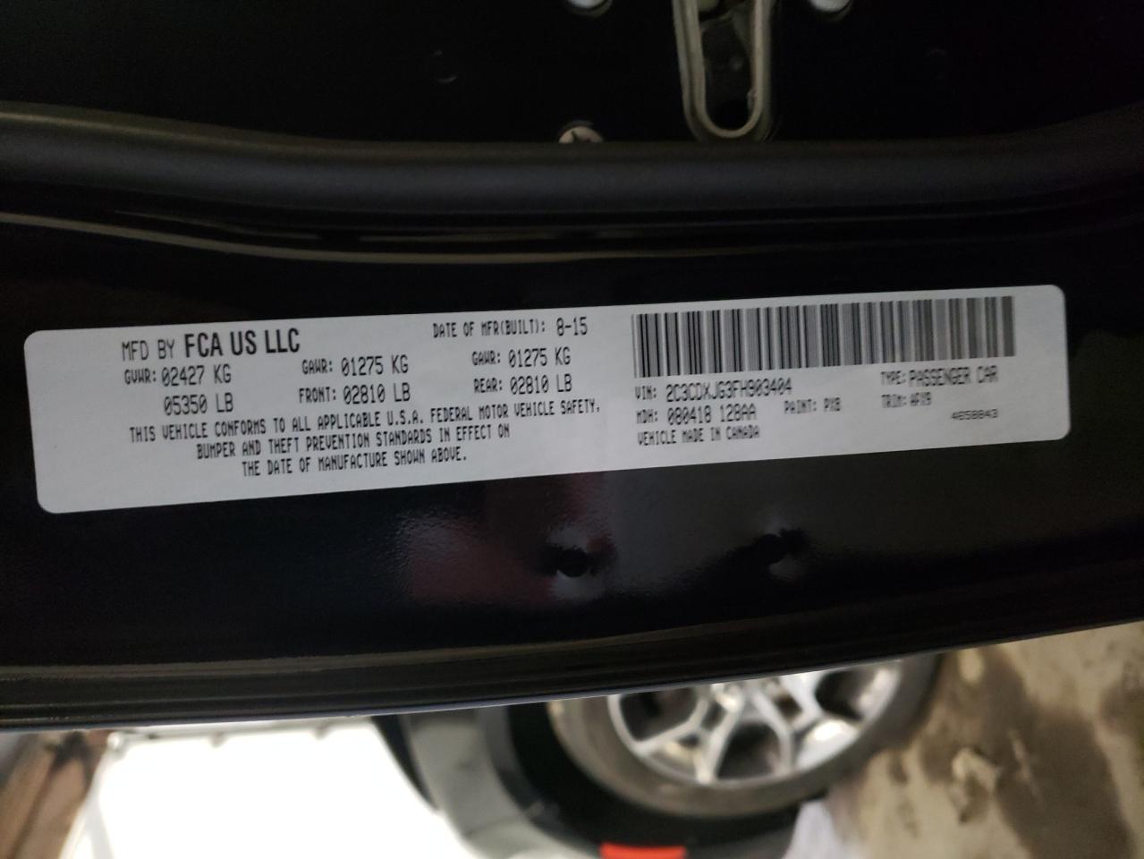 Photo 10 from auction – 2015 DODGE CHARGER SX with VIN 2C3CDXJG3FH903404