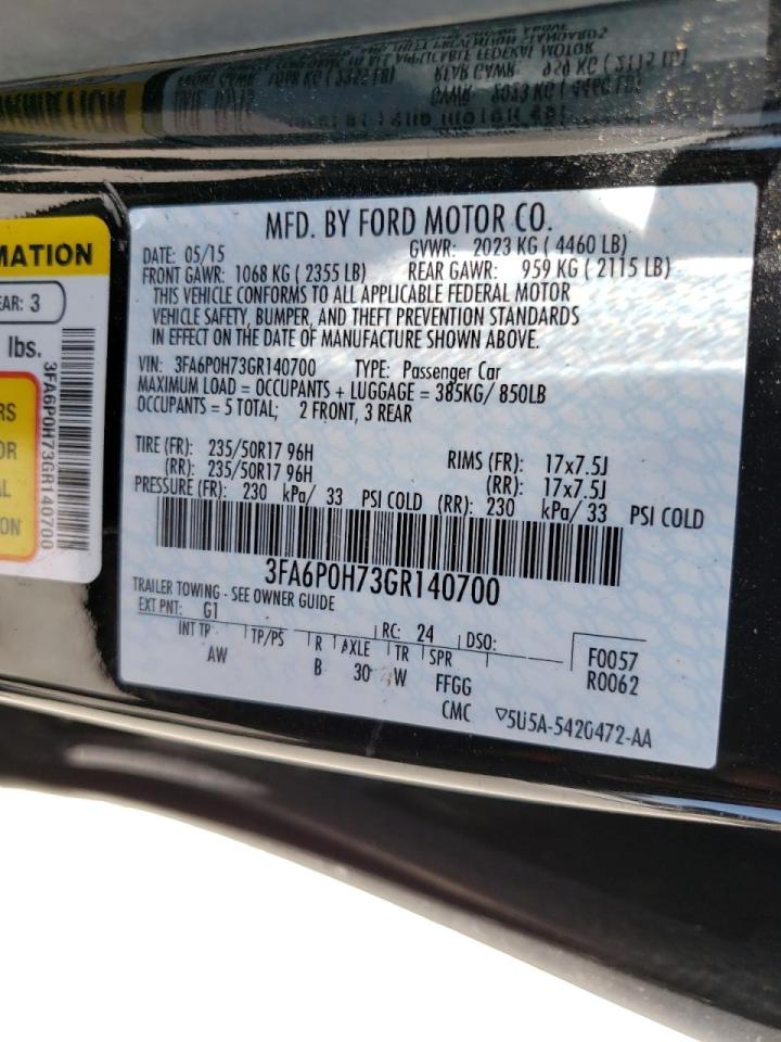 Photo 10 from auction – 2016 FORD FUSION SE with VIN 3FA6P0H73GR140700