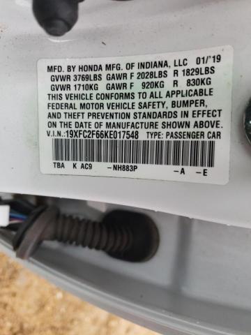 Photo 10 from auction – 2019 HONDA CIVIC LX with VIN 19XFC2F66KE017548