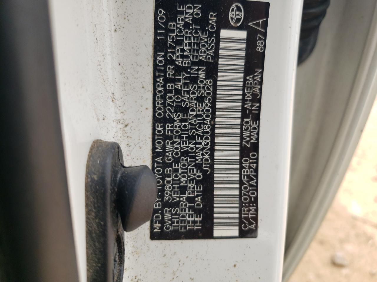 Photo 10 from auction – 2010 TOYOTA PRIUS with VIN JTDKN3DU8A0095028