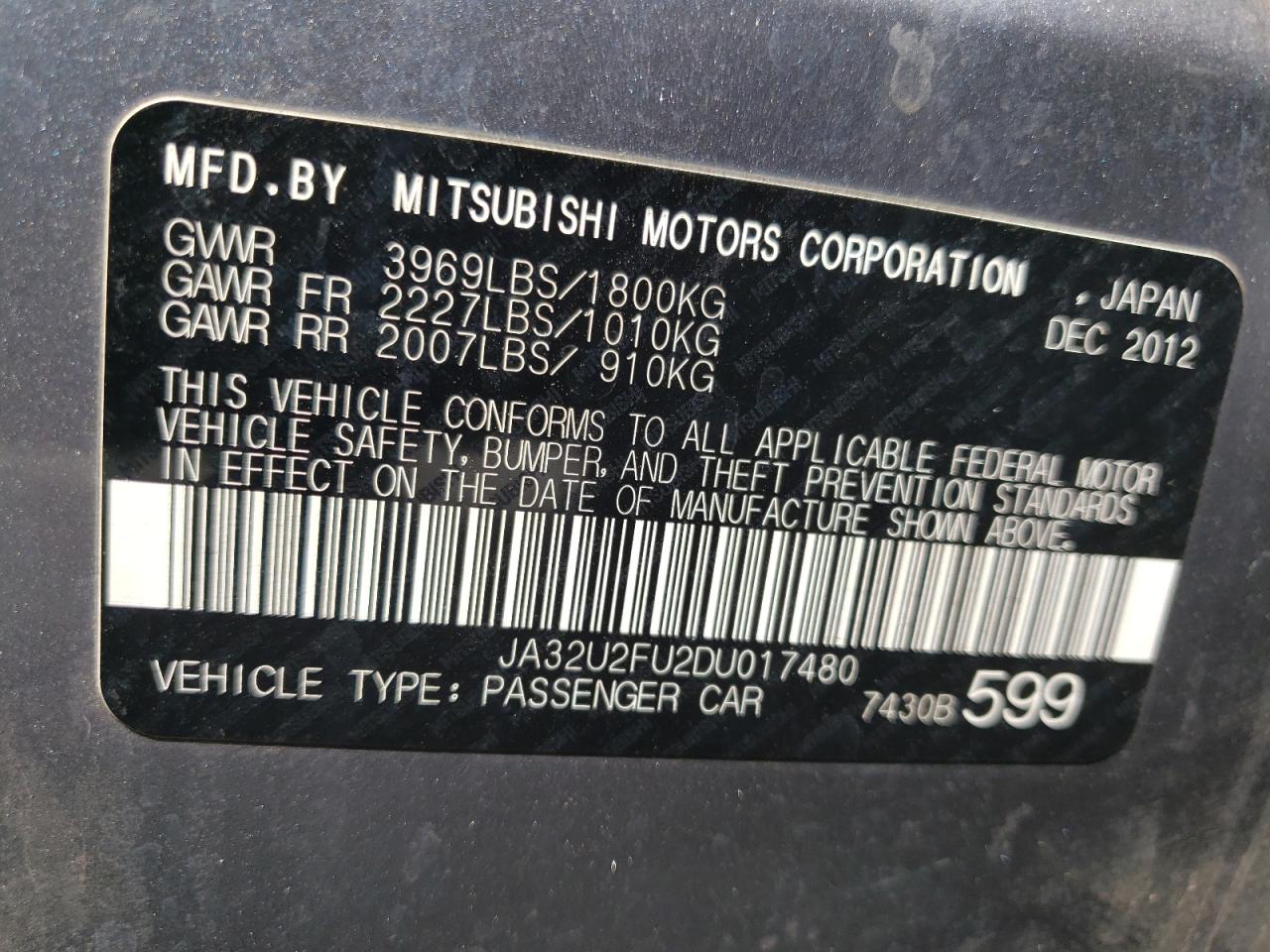 Photo 10 from auction – 2013 MITSUBISHI LANCER ES/ with VIN JA32U2FU2DU017480