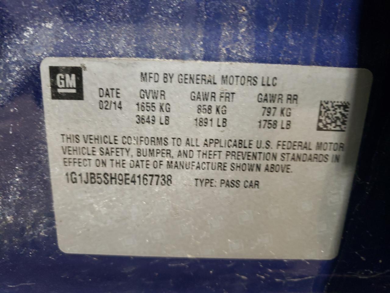 Photo 10 from auction – 2014 CHEVROLET SONIC LS with VIN 1G1JB5SH9E4167738