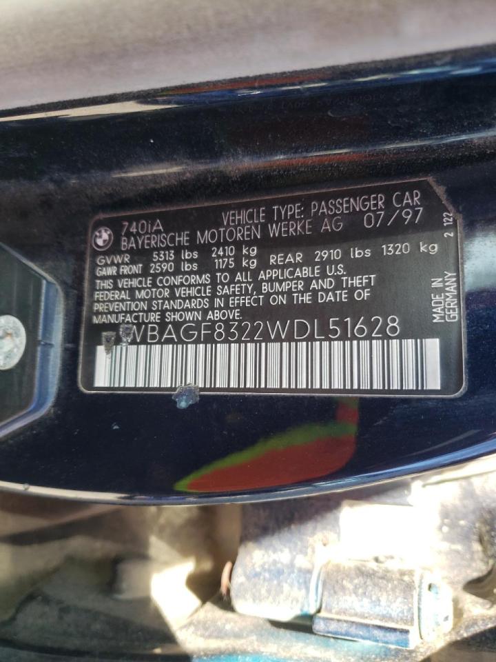 Photo 10 from auction – 1998 BMW 740 I AUTO with VIN WBAGF8322WDL51628