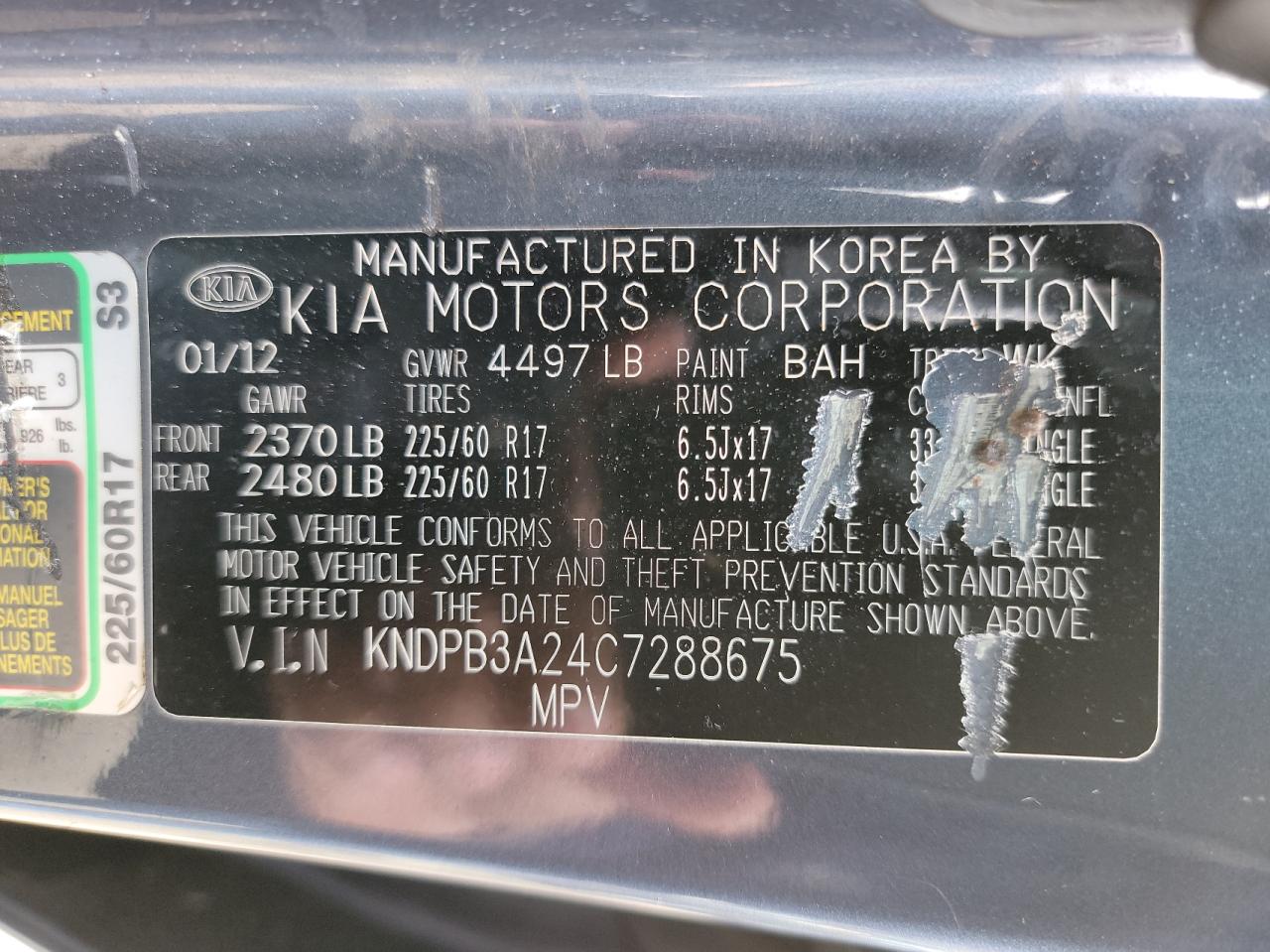 Photo 10 from auction – 2012 KIA SPORTAGE B with VIN KNDPB3A24C7288675
