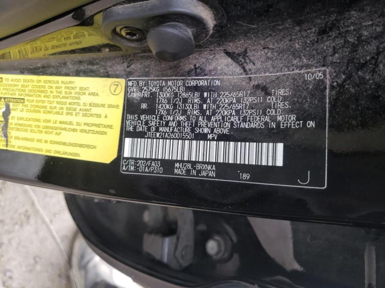Photo 10 from auction – 2006 TOYOTA HIGHLANDER with VIN JTEEW21A260015501