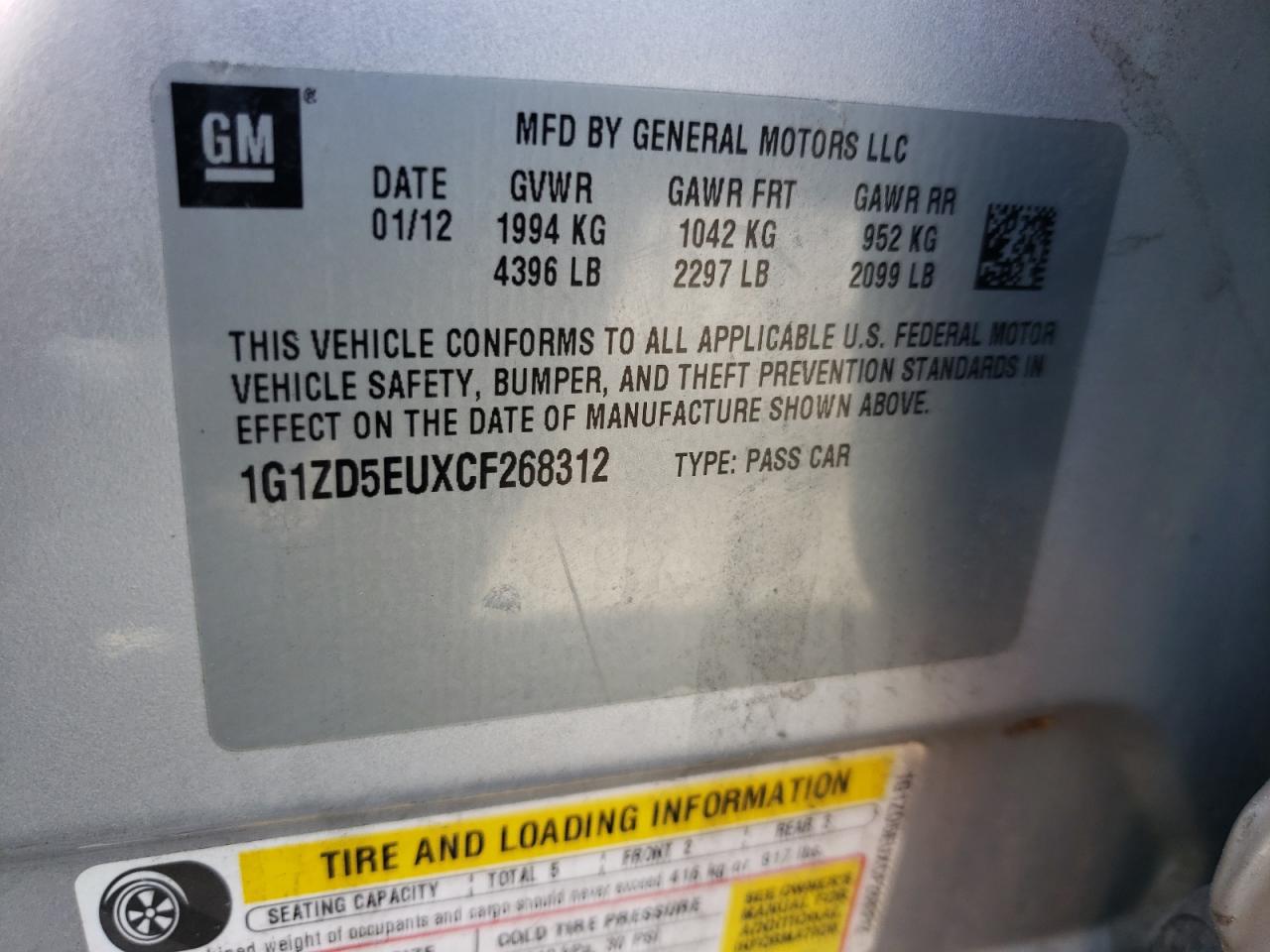 Photo 10 from auction – 2012 CHEVROLET MALIBU 2LT with VIN 1G1ZD5EUXCF268312