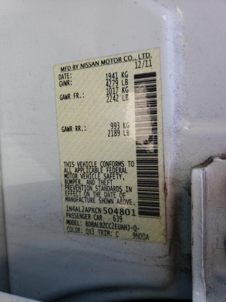 Photo 10 from auction – 2012 NISSAN ALTIMA BAS with VIN 1N4AL2APXCN504801