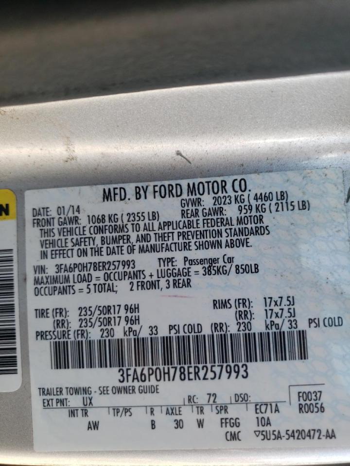 Photo 10 from auction – 2014 FORD FUSION SE with VIN 3FA6P0H78ER257993