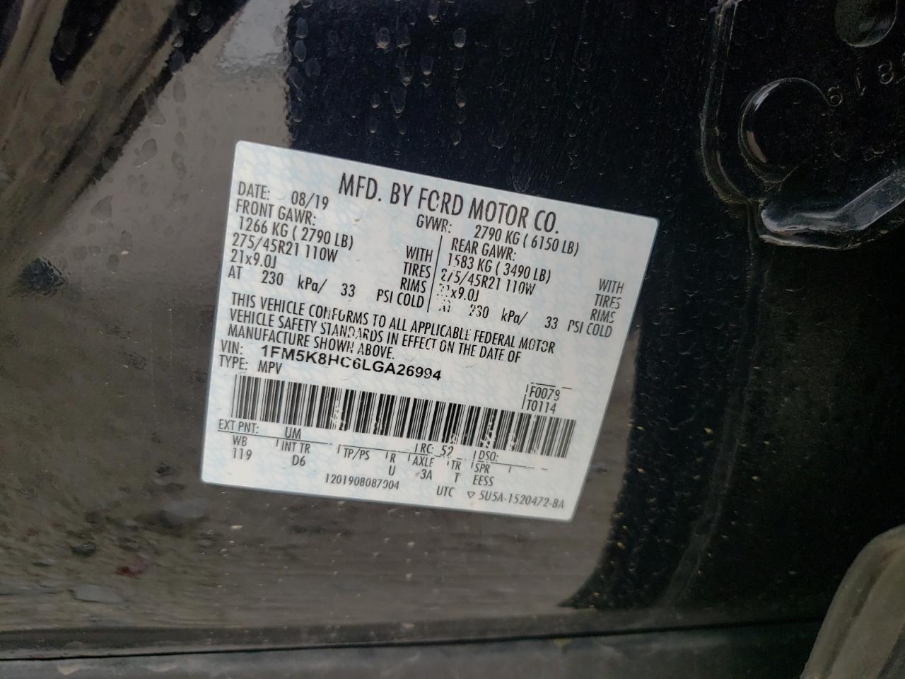 Photo 10 from auction – 2020 FORD EXPLORER P with VIN 1FM5K8HC6LGA26994