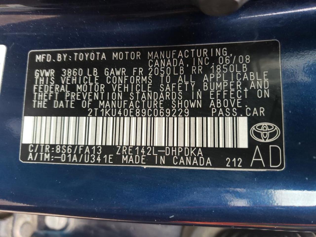 Photo 10 from auction – 2009 TOYOTA MATRIX with VIN 2T1KU40E89C069229
