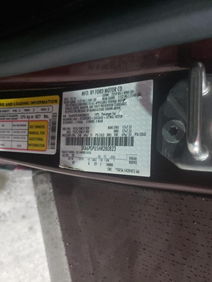 Photo 10 from auction – 2017 FORD FUSION SE with VIN 3FA6P0PU5HR280823