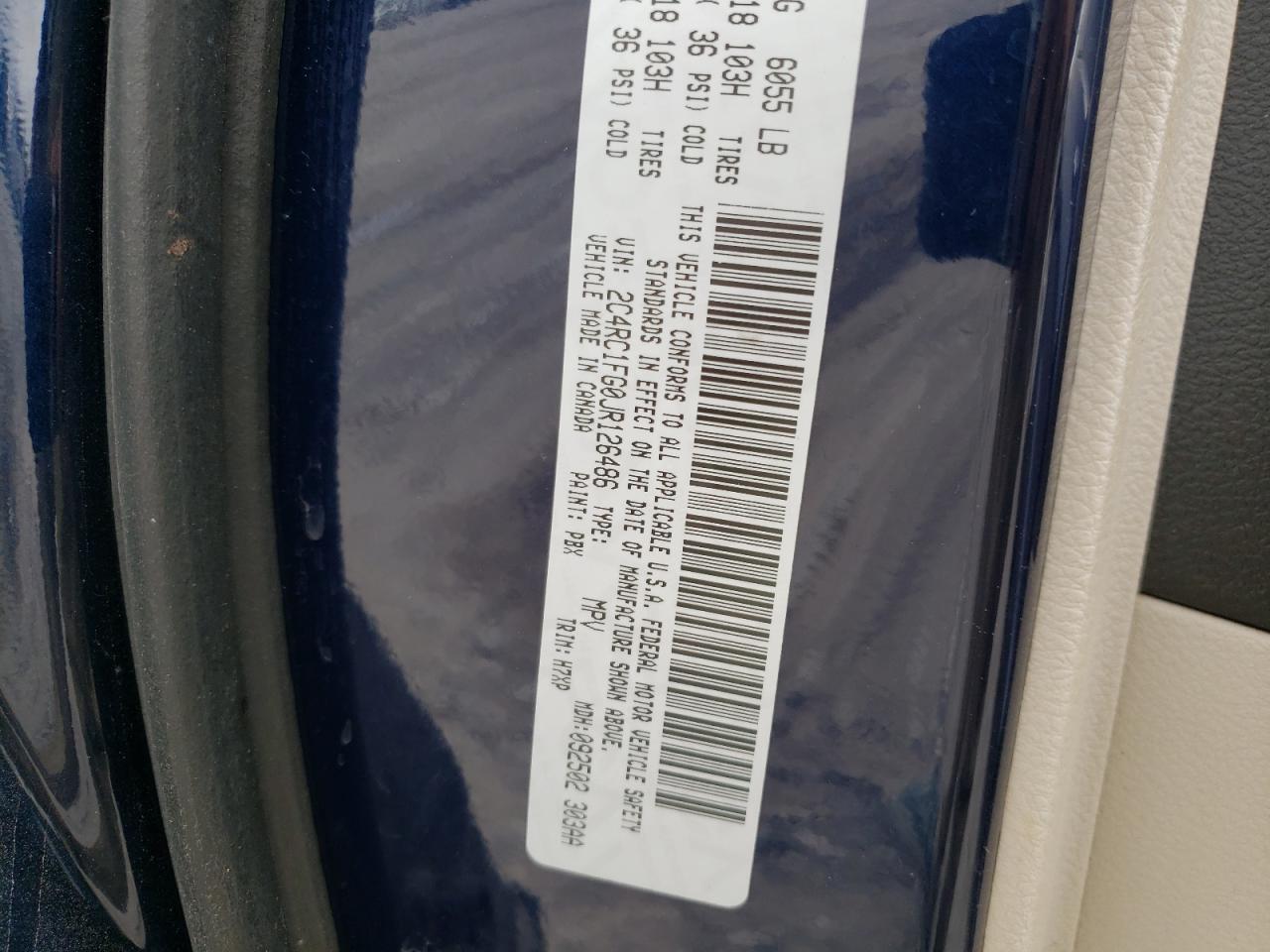 Photo 10 from auction – 2018 CHRYSLER PACIFICA T with VIN 2C4RC1FG0JR126486