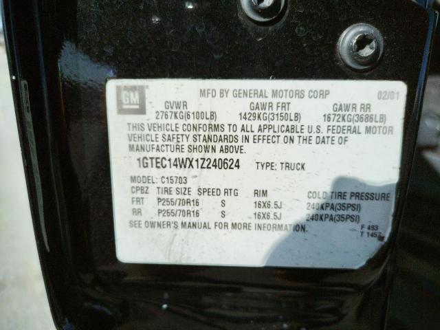Photo 10 from auction – 2001 GMC NEW SIERRA with VIN 1GTEC14WX1Z240624