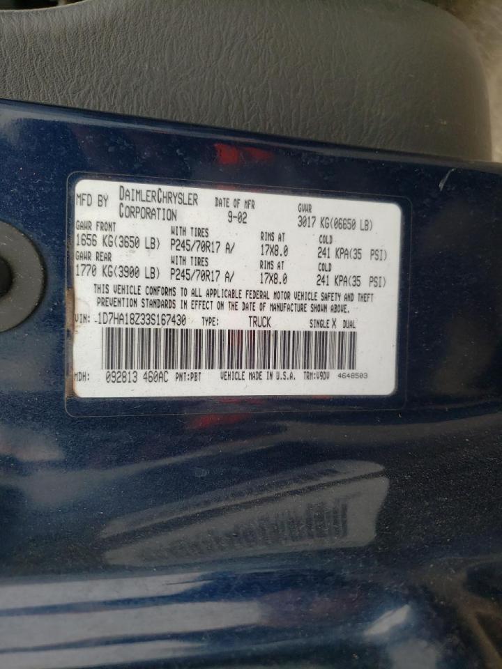 Photo 10 from auction – 2003 DODGE RAM 1500 S with VIN 1D7HA18Z33S167430