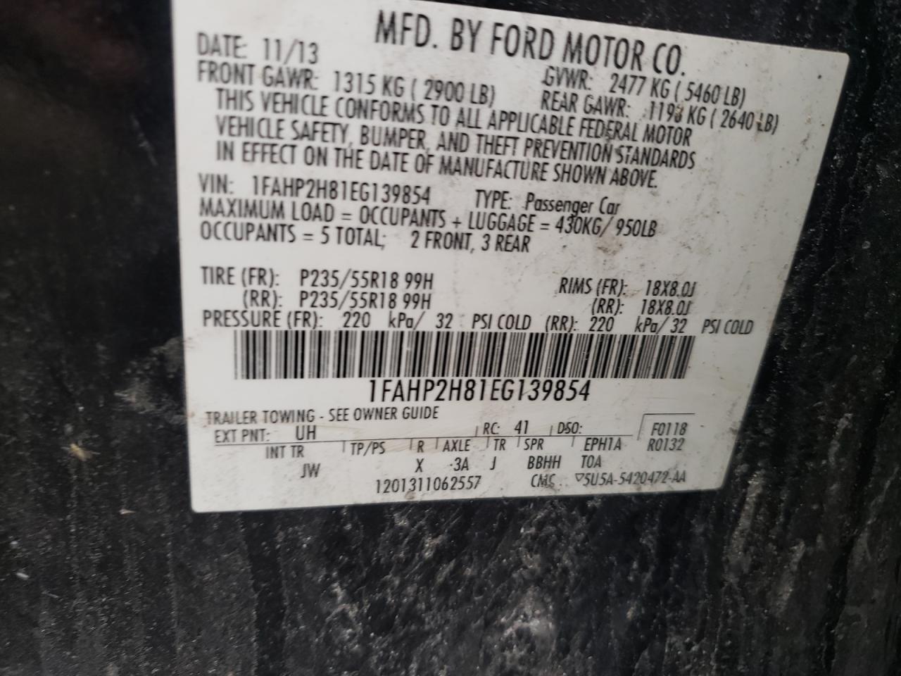 Photo 10 from auction – 2014 FORD TAURUS SEL with VIN 1FAHP2H81EG139854