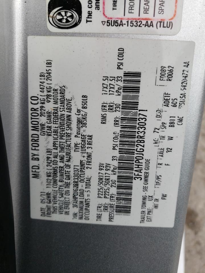 Photo 10 from auction – 2011 FORD FUSION SEL with VIN 3FAHP0JG2BR330371
