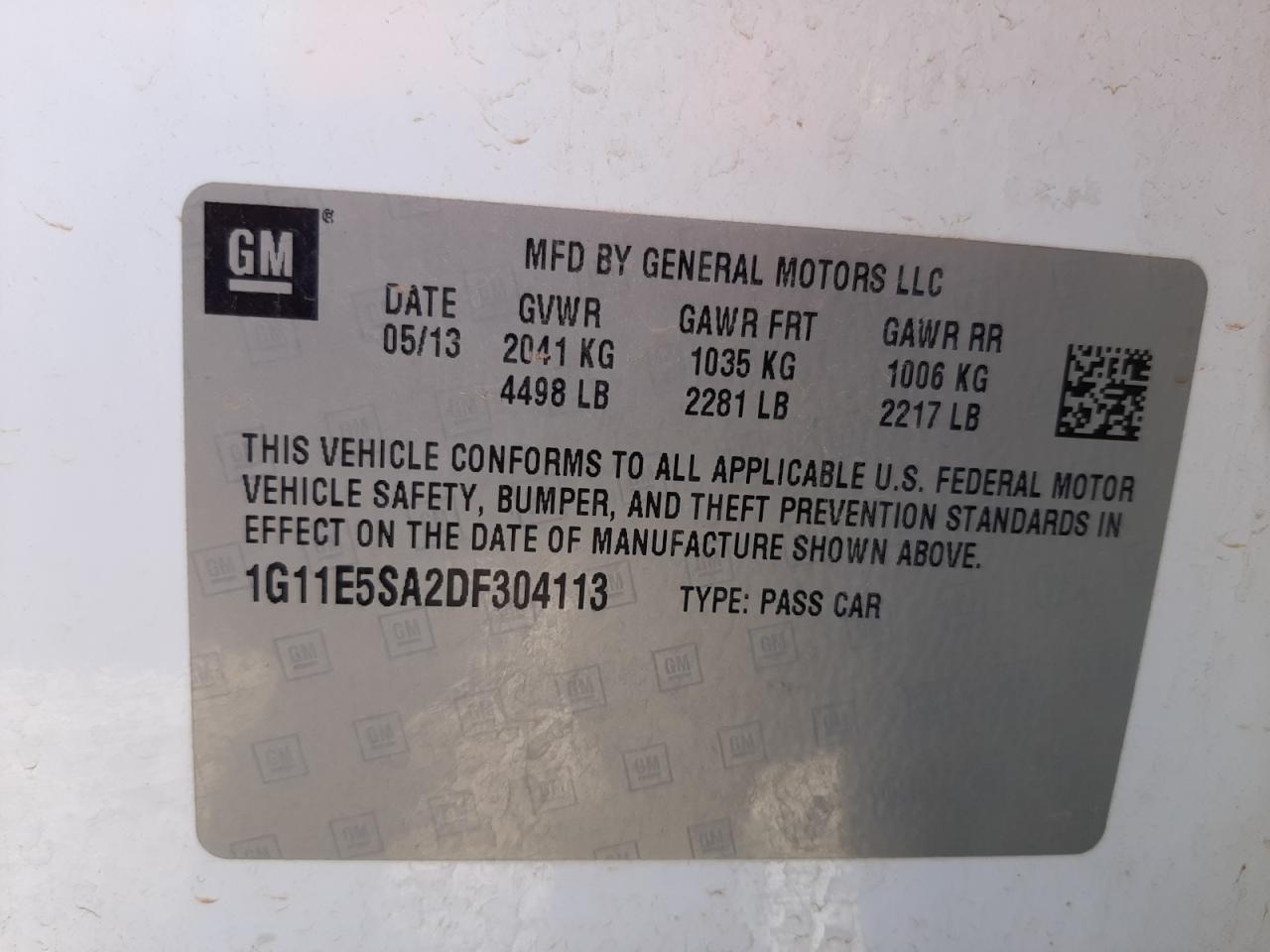 Photo 10 from auction – 2013 CHEVROLET MALIBU 2LT with VIN 1G11E5SA2DF304113