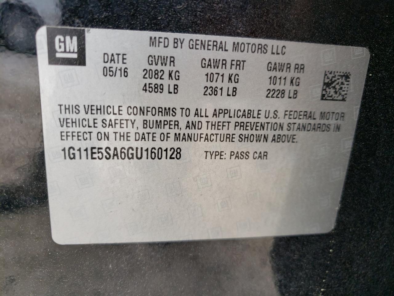 Photo 10 from auction – 2016 CHEVROLET MALIBU LIM with VIN 1G11E5SA6GU160128
