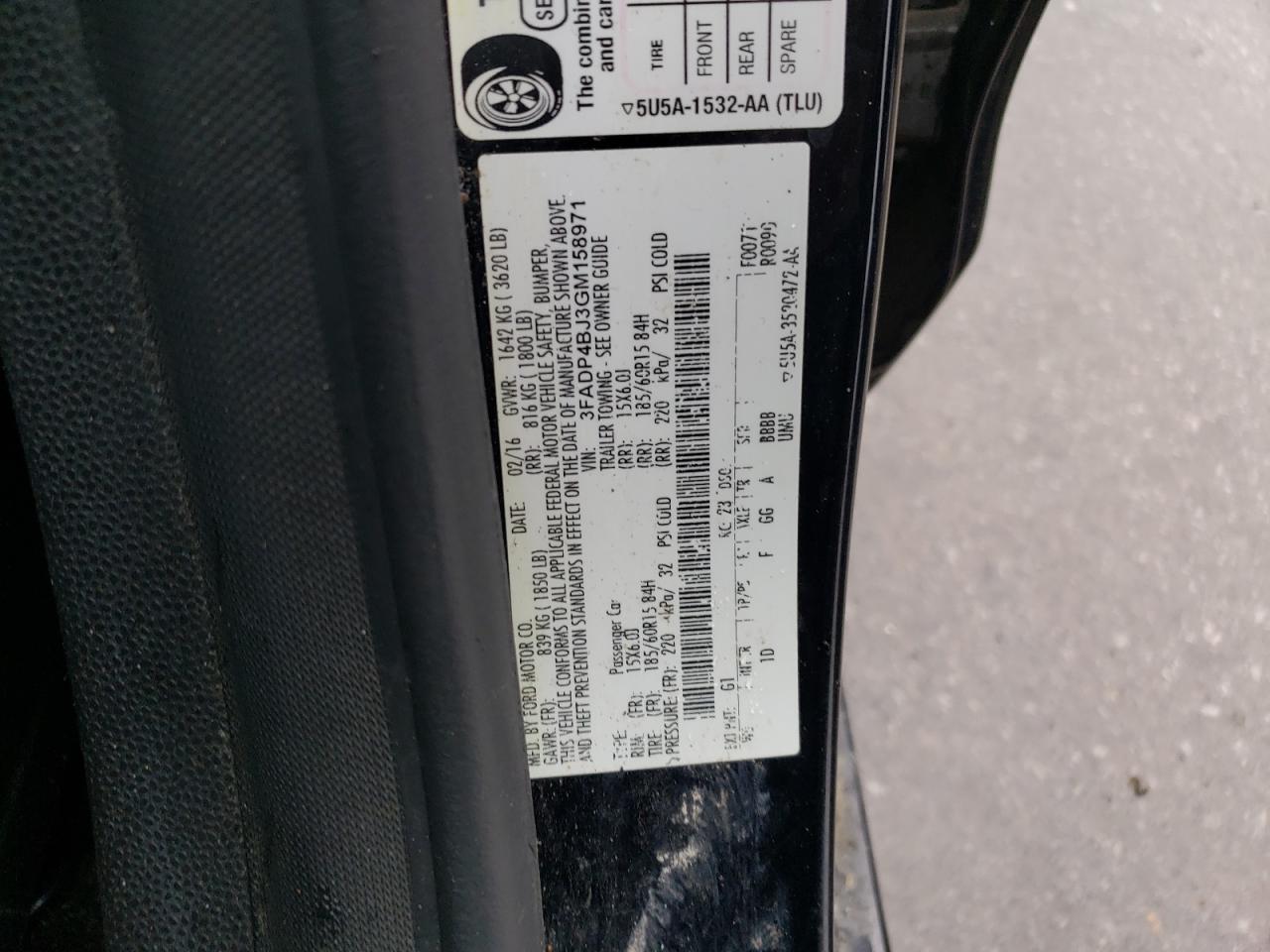 Photo 10 from auction – 2016 FORD FIESTA SE with VIN 3FADP4BJ3GM158971