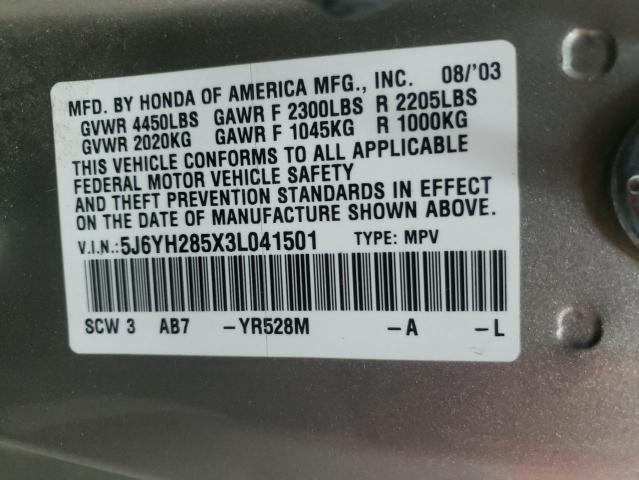 Photo 10 from auction – 2003 HONDA ELEMENT EX with VIN 5J6YH285X3L041501